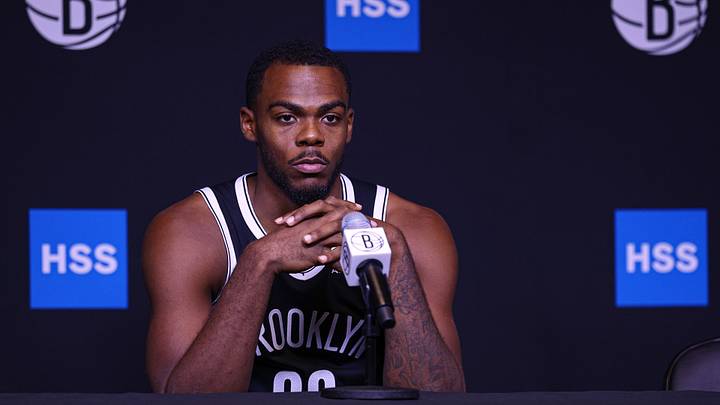 Sep 28, 2026; Brooklyn, NY, USA; Brooklyn Nets center Day'ron Sharpe (20) talks with media at Brooklyn Nets HSS Training Center. Mandatory Credit: Vincent Carchietta-Imagn Images Sep 28, 2026; Brooklyn, NY, USA; Brooklyn Nets center Day'ron Sharpe (20) talks with media at Brooklyn Nets HSS Training Center. Mandatory Credit: Vincent Carchietta-Imagn Images