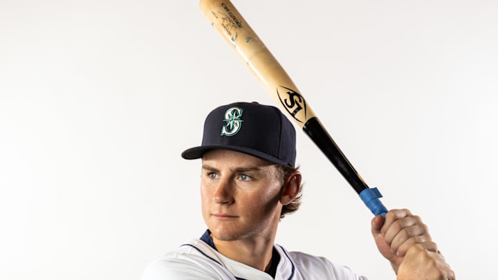 Seattle Mariners infielder Colt Emerson poses for a portrait during media day at Peoria Sports Complex on Feb 20.
