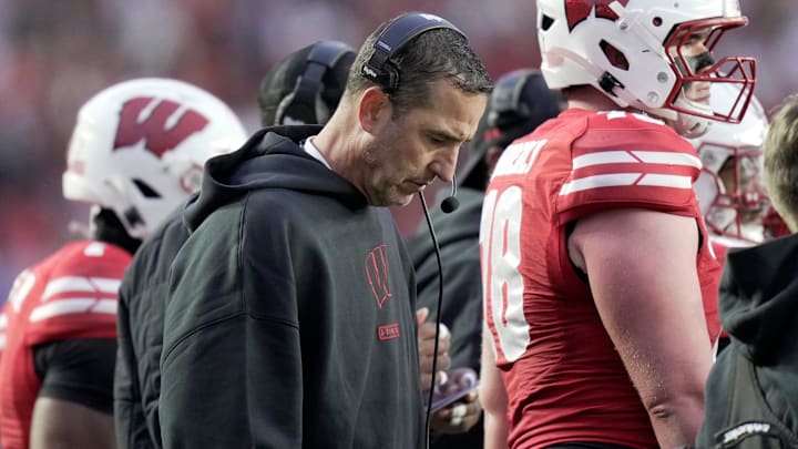 Wisconsin head coach Luke Fickell is shown during the first quarter of their game against Washington Saturday, November 8, 2025 at Camp Randall Stadium in Madison, Wisconsin.