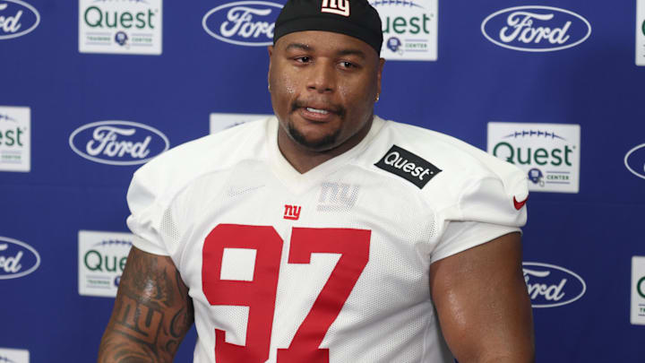 Jul 23, 2025; East Rutherford, NJ, USA; New York Giants defensive tackle Dexter Lawrence II (97) during training camp at Quest Diagnostics Training Center. Mandatory Credit: Vincent Carchietta-Imagn Images