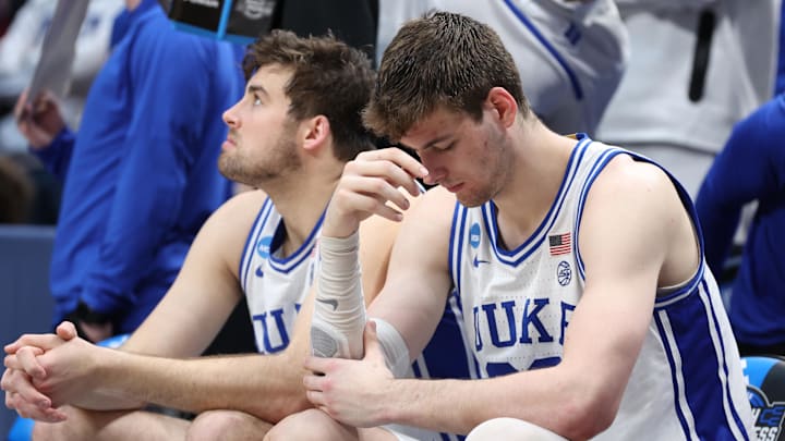 Mar 31, 2024; Dallas, TX, USA; Duke basketball center Ryan Young (15) and center Kyle Filipowski