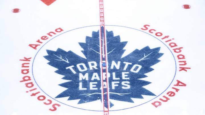 Apr 20, 2025; Toronto, Ontario, CAN; The Toronto Maple Leafs logo at center ice before game one of the first round of the 2025 Stanley Cup Playoffs against the Ottawa Senators at Scotiabank Arena. Apr 20, 2025; Toronto, Ontario, CAN; The Toronto Maple Leafs logo at center ice before game one of the first round of the 2025 Stanley Cup Playoffs against the Ottawa Senators at Scotiabank Arena.