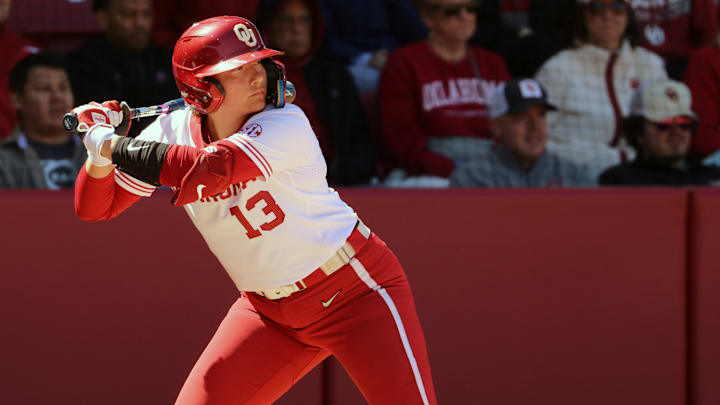 Oklahoma catcher Isabela Emerling waits on a pitch.