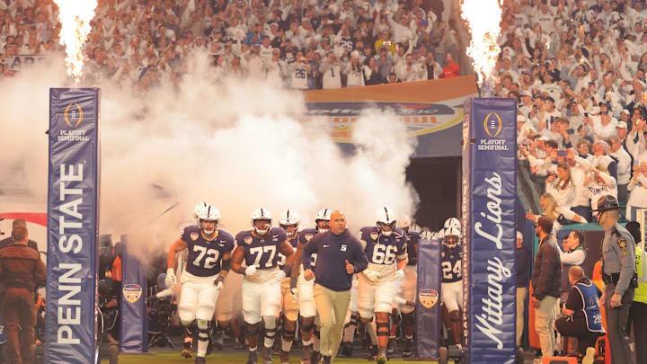 Penn State coach James Franklin leads the Nittany Lions onto the field before the Orange Bowl vs. Notre Dame. Penn State coach James Franklin leads the Nittany Lions onto the field before the Orange Bowl vs. Notre Dame.