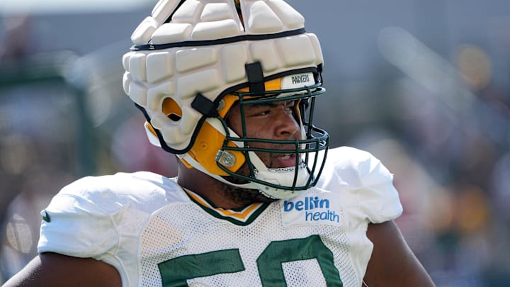 Green Bay Packers guard Zach Tom during training camp 