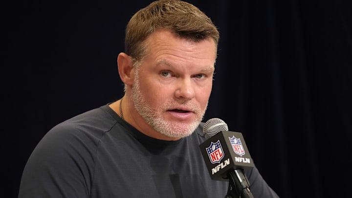 Feb 25, 2025; Indianapolis, IN, USA; Indianapolis Colts general manager Chris Ballard speaks during the NFL Scouting Combine at the Indiana Convention Center. Mandatory Credit: Kirby Lee-Imagn Images