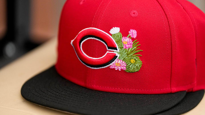 Cincinnati Reds Cactus League spring training hat for the 2026 season at the Cincinnati Reds player development complex in Goodyear, Ariz., on Friday, Feb. 13, 2026. Cincinnati Reds Cactus League spring training hat for the 2026 season at the Cincinnati Reds player development complex in Goodyear, Ariz., on Friday, Feb. 13, 2026.