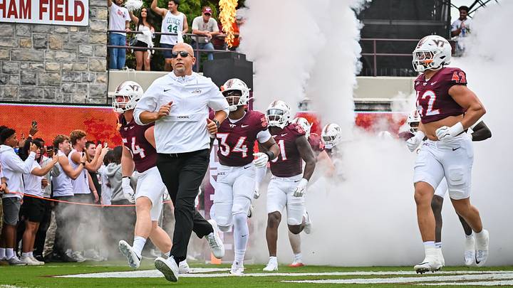 Sep 12, 2026; Blacksburg, Virginia, USA;  Virginia Tech Hokies head coach James Franklin enters the stadium before the game against the Old Dominion Monarchs at Lane Stadium.  Mandatory Credit: Brian Bishop-Imagn Images