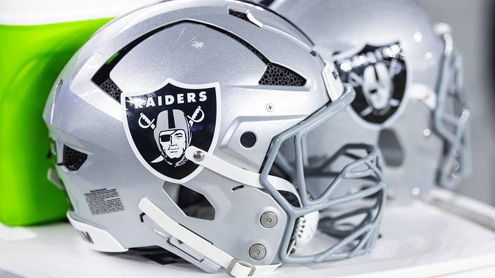 Aug 23, 2025; Glendale, Arizona, USA; Detailed view of a Las Vegas Raiders helmet during a preseason NFL game at State Farm Stadium. Mandatory Credit: Mark J. Rebilas-Imagn Images Aug 23, 2025; Glendale, Arizona, USA; Detailed view of a Las Vegas Raiders helmet during a preseason NFL game at State Farm Stadium. Mandatory Credit: Mark J. Rebilas-Imagn Images