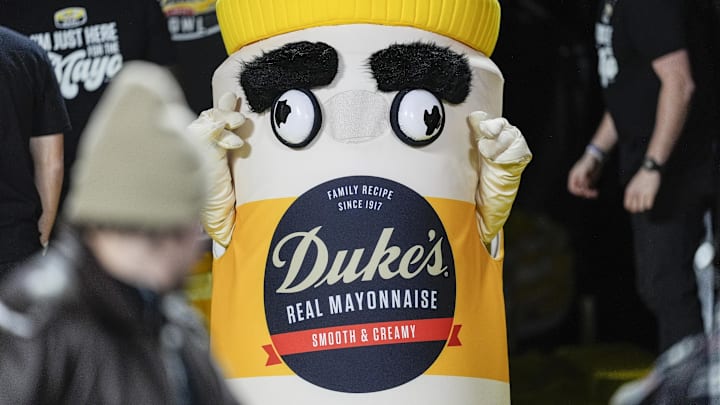 Jan 3, 2025; Charlotte, NC, USA; Dukes mascot  during the second half between the Minnesota Golden Gophers and the Virginia Tech Hokies at the Duke’s Mayo Bowl at Bank of America Stadium. Mandatory Credit: Jim Dedmon-Imagn Images