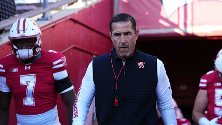 Oct 11, 2025; Madison, Wisconsin, USA; Wisconsin Badgers head coach Luke Fickell leads his team out of the tunnel at Camp Randall Stadium. Mandatory Credit: Ross Harried-Imagn Images