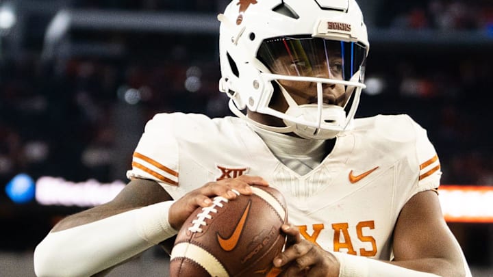 Texas running back Savion Red (17) warms up ahead of the Big 12 Conference Championship game at AT&T Stadium in Arlington, Texas, Saturday, Dec. 2, 2023