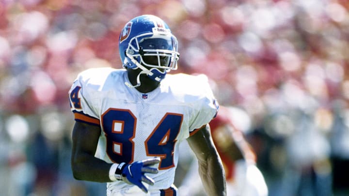Sep 22, 1996; Kansas City, MO, USA; FILE PHOTO; Denver Broncos tight end Shannon Sharpe (84) in action against the Kansas City Chiefs at Arrowhead Stadium. Mandatory Credit: Imagn Images Sep 22, 1996; Kansas City, MO, USA; FILE PHOTO; Denver Broncos tight end Shannon Sharpe (84) in action against the Kansas City Chiefs at Arrowhead Stadium. Mandatory Credit: Imagn Images