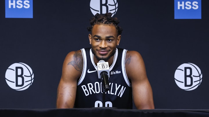 Sep 23, 2025; Brooklyn, NY, USA; Brooklyn Nets center Nic Claxton (33) speaks at Media Day. Mandatory Credit: Wendell Cruz-Imagn Images Sep 23, 2025; Brooklyn, NY, USA; Brooklyn Nets center Nic Claxton (33) speaks at Media Day. Mandatory Credit: Wendell Cruz-Imagn Images