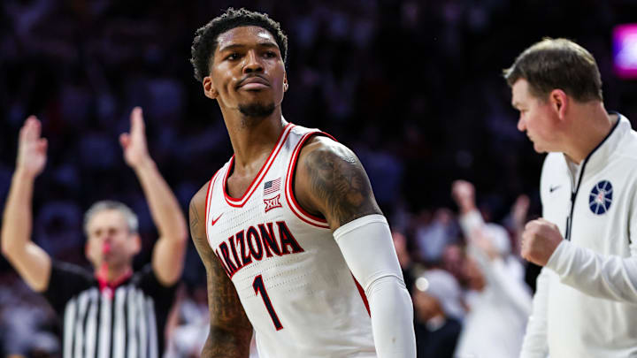 Arizona guard Caleb Love (1) has the Wildcats in position to win the Big 12. Arizona guard Caleb Love (1) has the Wildcats in position to win the Big 12.