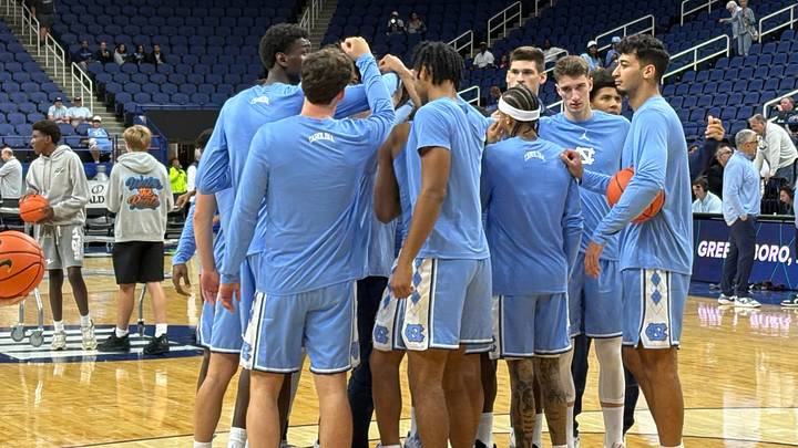 The 2026-27 UNC basketball team ahead of its preseason exhibition game vs. Southern Cal in Greensboro on Friday, Oct. 9, 2026.