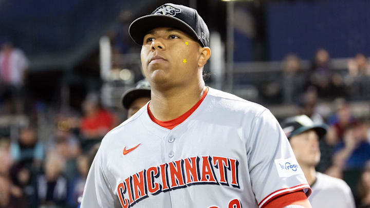 Nov 9, 2025; Mesa, AZ, USA; Cincinnati Reds catcher Alfredo Duno during the Arizona Fall League Fall Stars Game at Sloan Park. Mandatory Credit: Mark J. Rebilas-Imagn Images