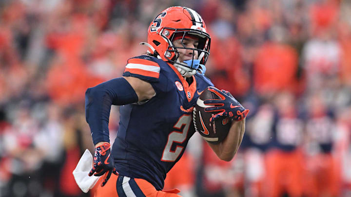 Syracuse Orange wide receiver Trebor Pena (2) runs with the ball after making a catch in the third quarter against the Virginia Tech Hokies at JMA Wireless Dome. 