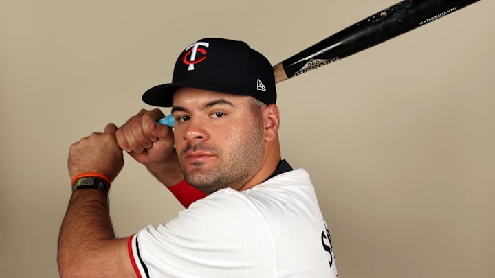 Feb 22, 2024; Lee County, FL, USA; Minnesota Twins infielder Aaron Sabato (96) poses for a photo during photo day at Hammond Stadium. Feb 22, 2024; Lee County, FL, USA; Minnesota Twins infielder Aaron Sabato (96) poses for a photo during photo day at Hammond Stadium.