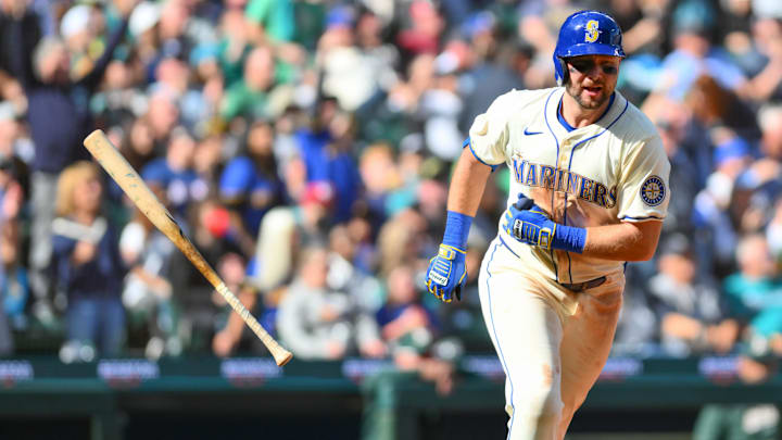Seattle Mariners catcher Cal Raleigh runs after hitting a home run against the Oakland Athletics on Sept. 29 at T-Mobile Park. Seattle Mariners catcher Cal Raleigh runs after hitting a home run against the Oakland Athletics on Sept. 29 at T-Mobile Park.