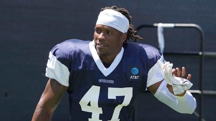 Jul 27, 2025; Oxnard, CA, USA; Dallas Cowboys linebacker Darius Harris (47) at training camp at the River Ridge Fields. Mandatory Credit: Kirby Lee-Imagn Images Jul 27, 2025; Oxnard, CA, USA; Dallas Cowboys linebacker Darius Harris (47) at training camp at the River Ridge Fields. Mandatory Credit: Kirby Lee-Imagn Images