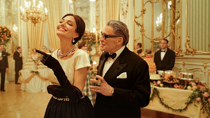 MARIA. (L to R) Angelina Jolie as Maria Callas and Haluk Bilginer as Aristotle Onassis in Maria. 
