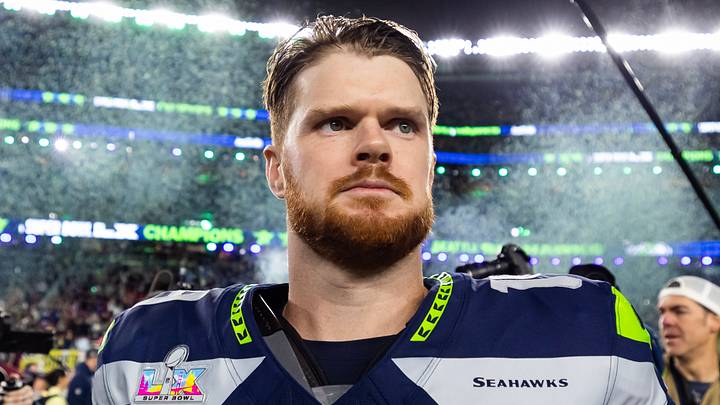 Feb 8, 2026; Santa Clara, CA, USA; Seattle Seahawks quarterback Sam Darnold (14) after defeating the New England Patriots during Super Bowl LX at Levi's Stadium. Mandatory Credit: Mark J. Rebilas-Imagn Images