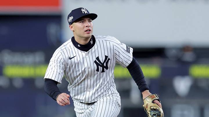 Oct 8, 2025; Bronx, New York, USA; New York Yankees shortstop Anthony Volpe (11) during the third inning of game four of the ALDS round of the 2025 MLB playoffs against the Toronto Blue Jays at Yankee Stadium. Mandatory Credit: Brad Penner-Imagn Images Oct 8, 2025; Bronx, New York, USA; New York Yankees shortstop Anthony Volpe (11) during the third inning of game four of the ALDS round of the 2025 MLB playoffs against the Toronto Blue Jays at Yankee Stadium. Mandatory Credit: Brad Penner-Imagn Images