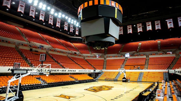 Lights shine on the basketball court at Gallagher-Iba Arena, Tuesday, March 14, 2023, in Stillwater, Okla.
230314 Ok St Wr 006 Jpg Lights shine on the basketball court at Gallagher-Iba Arena, Tuesday, March 14, 2023, in Stillwater, Okla.
230314 Ok St Wr 006 Jpg