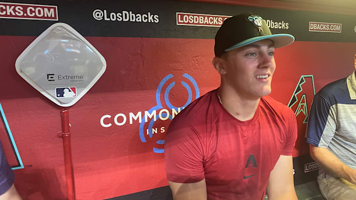 Arizona Diamondbacks first-round draft pick Slade Caldwell speaks to reporters at Chase Field.