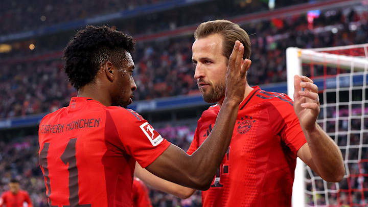 Harry Kane and Kingsley Coman celebrating goals for Bayern Munich during 3-0 win against Union Berlin.