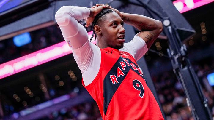 Apr 12, 2026; Toronto, Ontario, CAN; Toronto Raptors RJ Barrett (9) reacts during a NBA game against the Brooklyn Nets during the second half at Scotiabank Arena. Mandatory Credit: Kevin Sousa-Imagn Images Apr 12, 2026; Toronto, Ontario, CAN; Toronto Raptors RJ Barrett (9) reacts during a NBA game against the Brooklyn Nets during the second half at Scotiabank Arena. Mandatory Credit: Kevin Sousa-Imagn Images