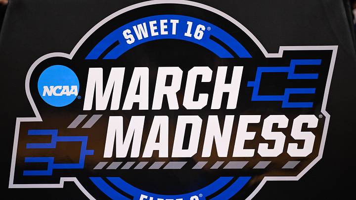 Mar 28, 2026; San Jose, CA, USA; The March Madness logo is seen before an Elite Eight game between the Arizona Wildcats and the Purdue Boilermakers of the West Regional of the men's 2026 NCAA Tournament at SAP Center. Mandatory Credit: Eakin Howard-Imagn Images