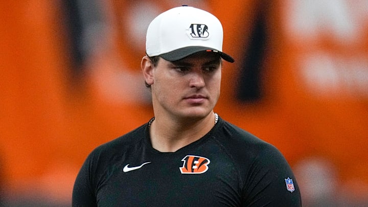 Cincinnati Bengals defensive end Trey Hendrickson (91) attends a preseason training camp practice in downtown Cincinnati on Thursday, July 31, 2025.