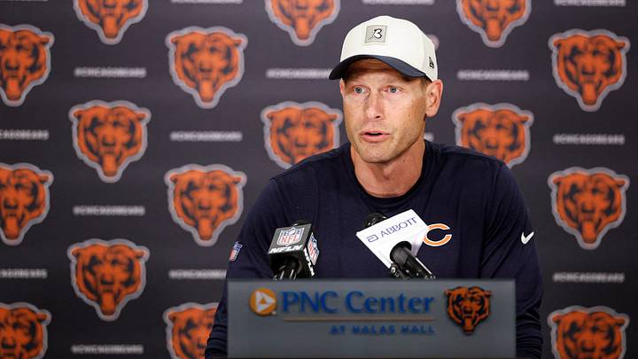 Chicago Bears head coach Ben Johnson speaks during Minicamp at Halas Hall. Mandatory Credit: Kamil Krzaczynski-Imagn Images