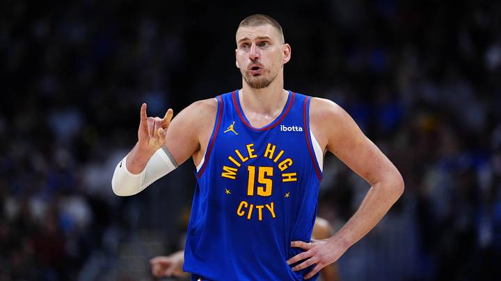 Apr 20, 2026; Denver, Colorado, USA; Denver Nuggets center Nikola Jokic (15) reacts towards the bench in the second half against the Minnesota Timberwolves during game two of the first round of the 2026 NBA Playoffs at Ball Arena. Mandatory Credit: Ron Chenoy-Imagn Images Apr 20, 2026; Denver, Colorado, USA; Denver Nuggets center Nikola Jokic (15) reacts towards the bench in the second half against the Minnesota Timberwolves during game two of the first round of the 2026 NBA Playoffs at Ball Arena. Mandatory Credit: Ron Chenoy-Imagn Images