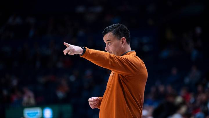 Texas coach Sean Miller works the sideline against Mississippi during their 2026 SEC Men’s Basketball Tournament game at Bridgestone Arena in Nashville, Tenn., Wednesday, March 11, 2026.