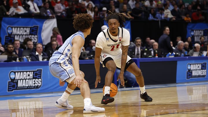 San Diego State Aztecs guard Taj DeGourville (24). San Diego State Aztecs guard Taj DeGourville (24).