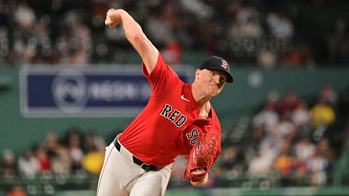 Sep 27, 2024; Boston, Massachusetts, USA; Boston Red Sox starting pitcher Nick Pivetta (37) pitches against the Tampa Bay Rays during first inning at Fenway Park. Mandatory Credit: Eric Canha-Imagn Images