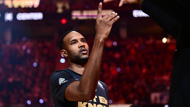 May 15, 2026; Cleveland, Ohio, USA; Cleveland Cavaliers center Evan Mobley (4) is introduced before game six between the Cleveland Cavaliers and the Detroit Pistons of the second round of the 2026 NBA Playoffs at Rocket Arena. Mandatory Credit: Ken Blaze-Imagn Images May 15, 2026; Cleveland, Ohio, USA; Cleveland Cavaliers center Evan Mobley (4) is introduced before game six between the Cleveland Cavaliers and the Detroit Pistons of the second round of the 2026 NBA Playoffs at Rocket Arena. Mandatory Credit: Ken Blaze-Imagn Images