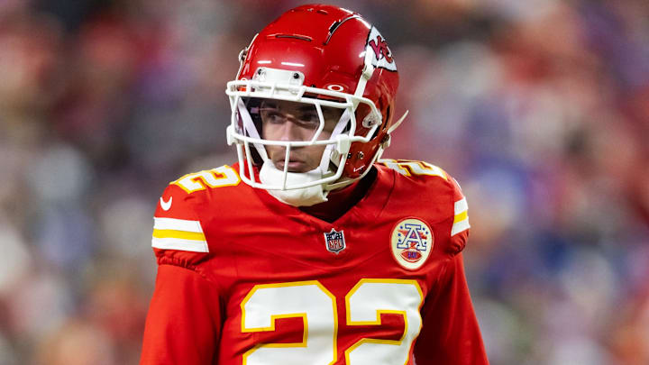 Jan 26, 2025; Kansas City, MO, USA; Kansas City Chiefs cornerback Trent McDuffie (22) against the Buffalo Bills in the AFC Championship game at GEHA Field at Arrowhead Stadium. Mandatory Credit: Mark J. Rebilas-Imagn Images Jan 26, 2025; Kansas City, MO, USA; Kansas City Chiefs cornerback Trent McDuffie (22) against the Buffalo Bills in the AFC Championship game at GEHA Field at Arrowhead Stadium. Mandatory Credit: Mark J. Rebilas-Imagn Images