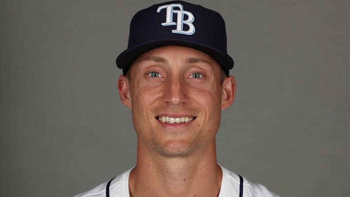 Feb 19, 2026; PortCharlotte, FL, USA; Tampa Bay Rays pitcher Griffin Jax (22) poses for a photo during media day.