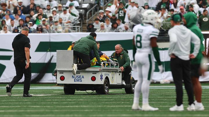 Sep 20, 2026; East Rutherford, New Jersey, USA; Green Bay Packers wide receiver Jayden Reed (11) is carted off the field with an apparent injury during the first quarter against the New York Jets at MetLife Stadium. Mandatory Credit: Vincent Carchietta-Imagn Images Sep 20, 2026; East Rutherford, New Jersey, USA; Green Bay Packers wide receiver Jayden Reed (11) is carted off the field with an apparent injury during the first quarter against the New York Jets at MetLife Stadium. Mandatory Credit: Vincent Carchietta-Imagn Images