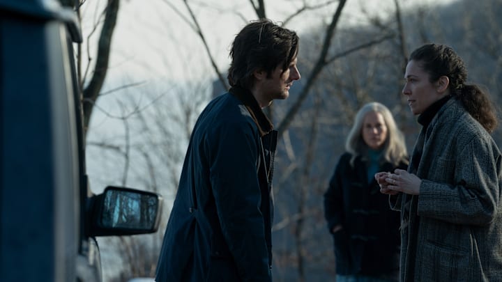 Adam Scott, Patricia Arquette and Jen Tullock in "Severance," now streaming on Apple TV+.