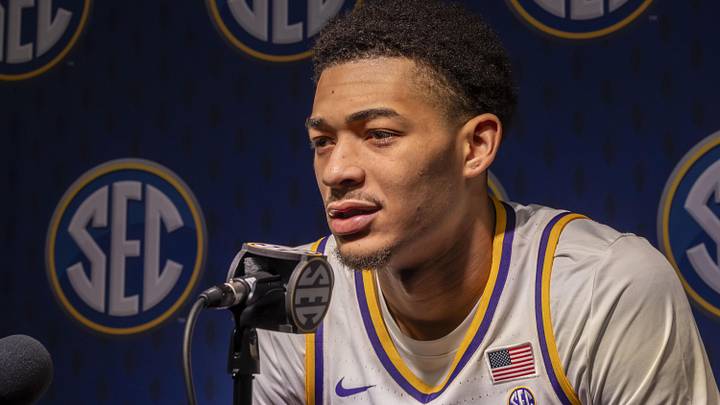 Oct 15, 2025; Birmingham, AL, USA; LSU Tigers forward Jalen Reed talks with the media during SEC Media Days at Grand Bohemian Hotel. Mandatory Credit: Vasha Hunt-Imagn Images