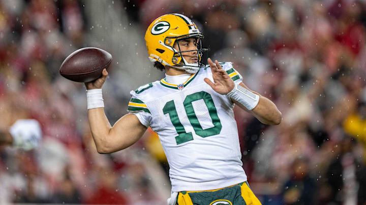 January 20, 2024; Santa Clara, CA, USA; Green Bay Packers quarterback Jordan Love (10) during the