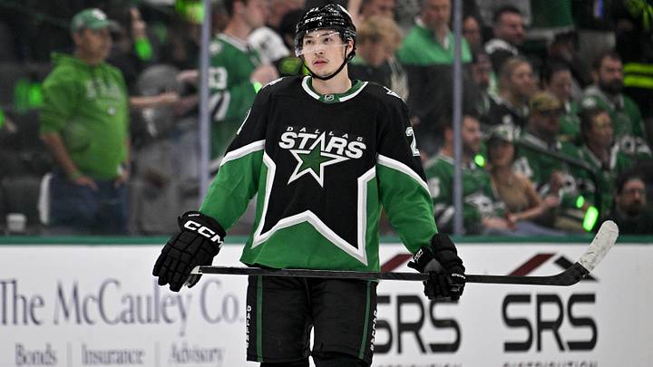 Apr 28, 2026; Dallas, Texas, USA; Dallas Stars left wing Jason Robertson (21) looks on during the third period against the Minnesota Wild in game five of the first round of the 2026 Stanley Cup Playoffs at American Airlines Center. Mandatory Credit: Jerome Miron-Imagn Images
