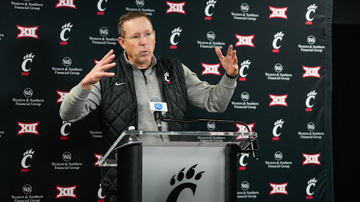 UC Football Head Coach Scott Satterfield speaks at a press conference on Wednesday December 3, 2025. UC Football Head Coach Scott Satterfield speaks at a press conference on Wednesday December 3, 2025.