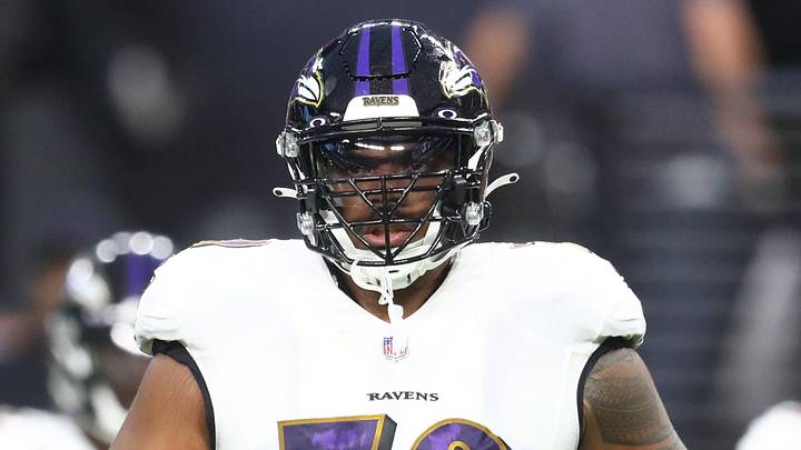 Sep 13, 2021; Paradise, Nevada, USA; Baltimore Ravens offensive tackle Ronnie Stanley (79) against the Las Vegas Raiders during Monday Night Football at Allegiant Stadium. Mandatory Credit: Mark J. Rebilas-Imagn Images Sep 13, 2021; Paradise, Nevada, USA; Baltimore Ravens offensive tackle Ronnie Stanley (79) against the Las Vegas Raiders during Monday Night Football at Allegiant Stadium. Mandatory Credit: Mark J. Rebilas-Imagn Images