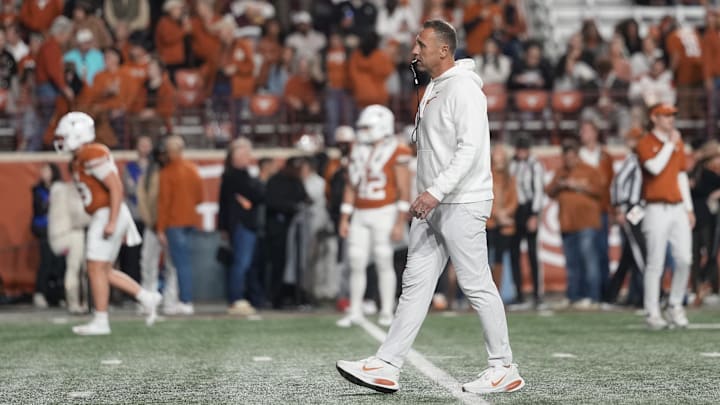 Texas Longhorns head coach Steve Sarkisian before the game against the Texas A&M Aggies at Darrell K Royal-Texas Memorial Stadium.